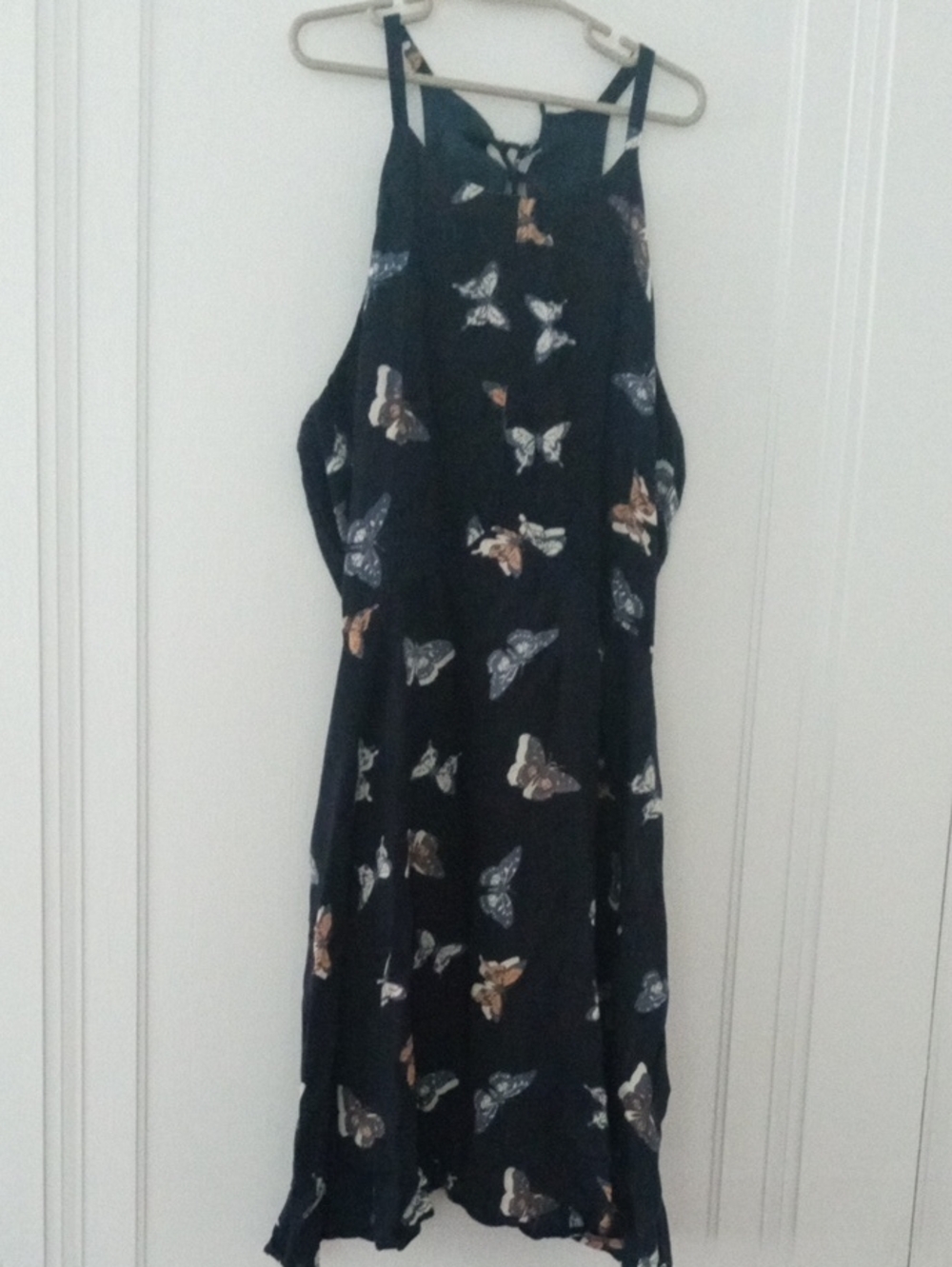 Girls' large Navy Butterfly Print spaghetti strap Dress